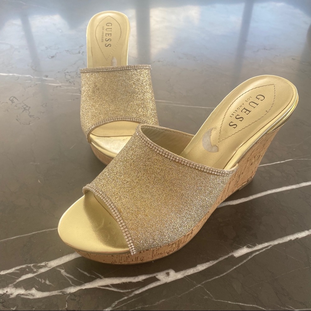 Super glam GUESS gold summer wedges!